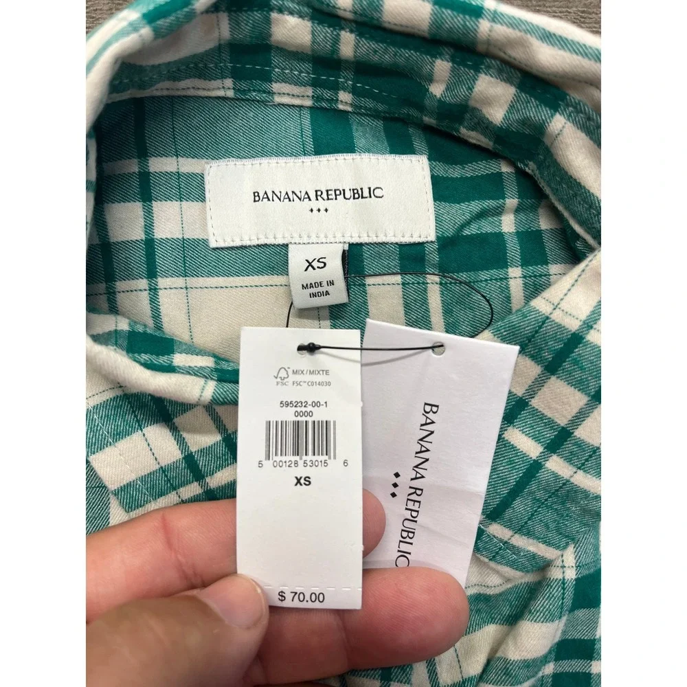 Banana Republic Mens Green White Plaid Button Down‎ Shirt XS NWT 595232-00-1
